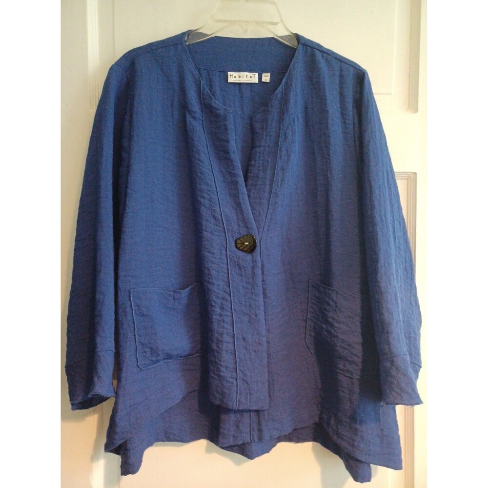 Habitat royal blue asymmetric top S 1-button Lagenlook indie artsy blouse jacket
